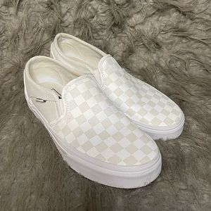 White checkered slip-on Vans